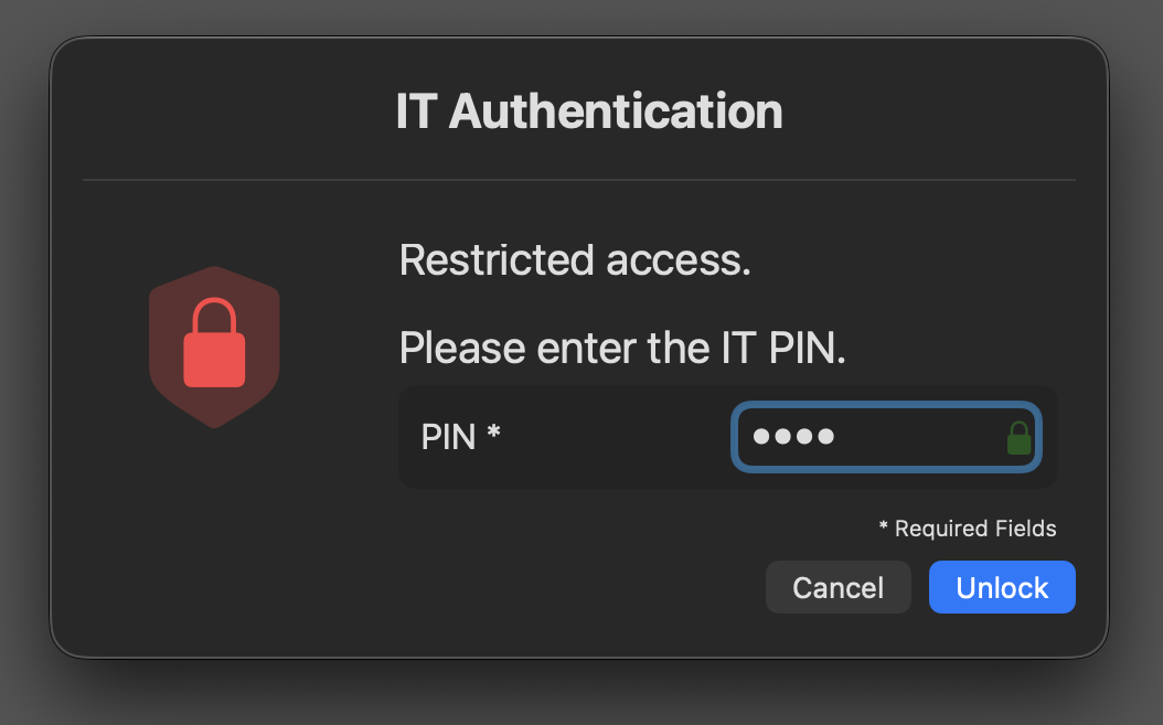 Admin Mode PIN Prompt