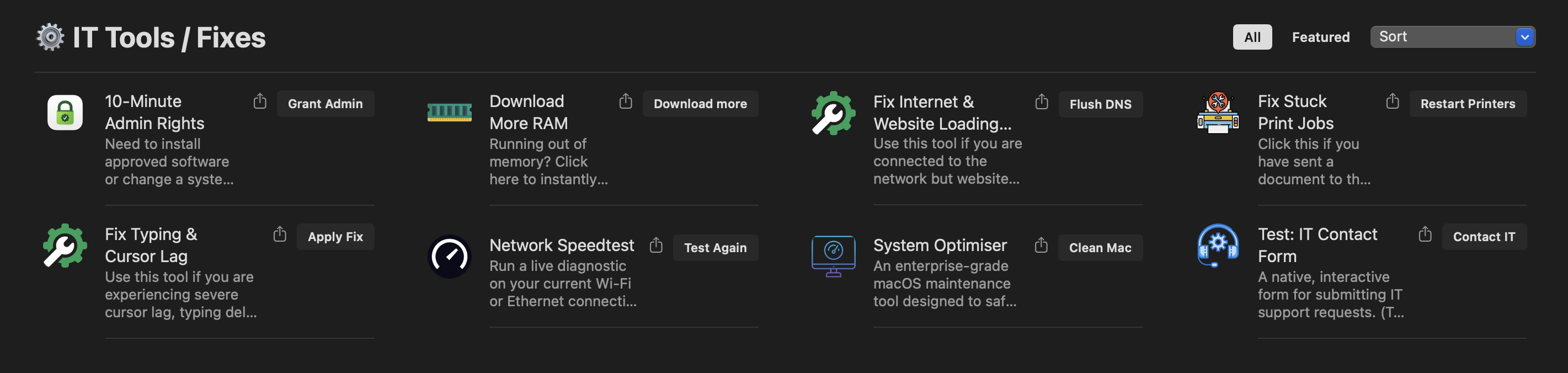 Main Self Service Menu